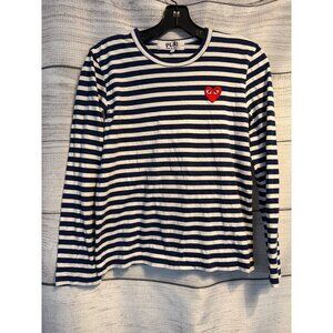 Comme Des Garçons Striped Red Heart Long-Sleeve Shirt Size L